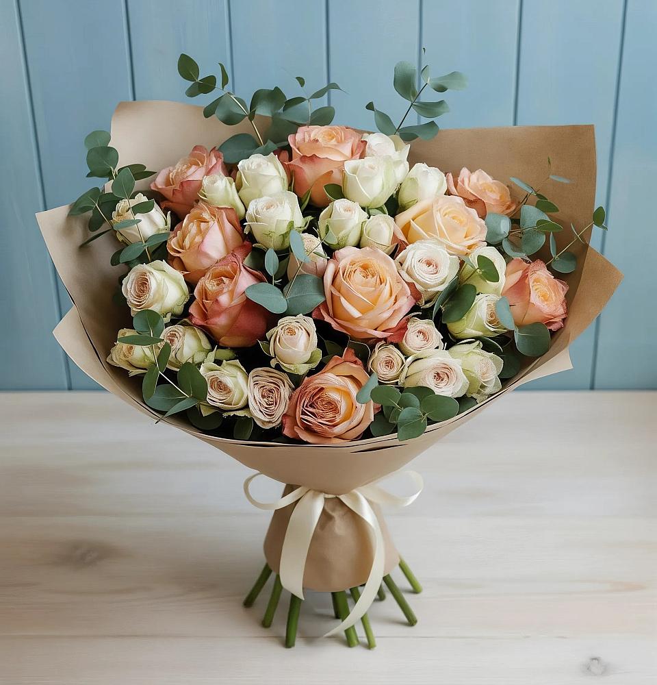 Букет цветов из: Альстромерии и Розы в Поселок дома отдыха Озера