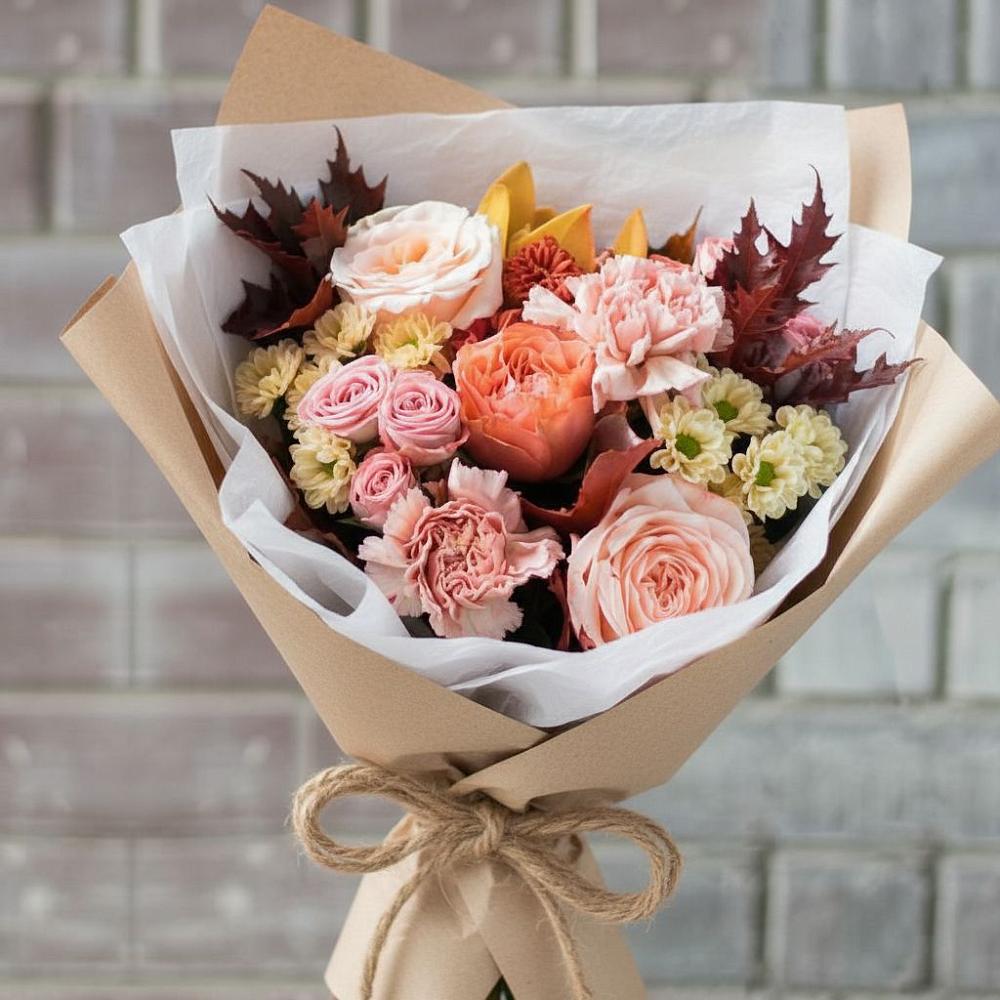 Букет цветов из: Гвоздики, Хризантемы и Розы в Поселок дома отдыха Озера