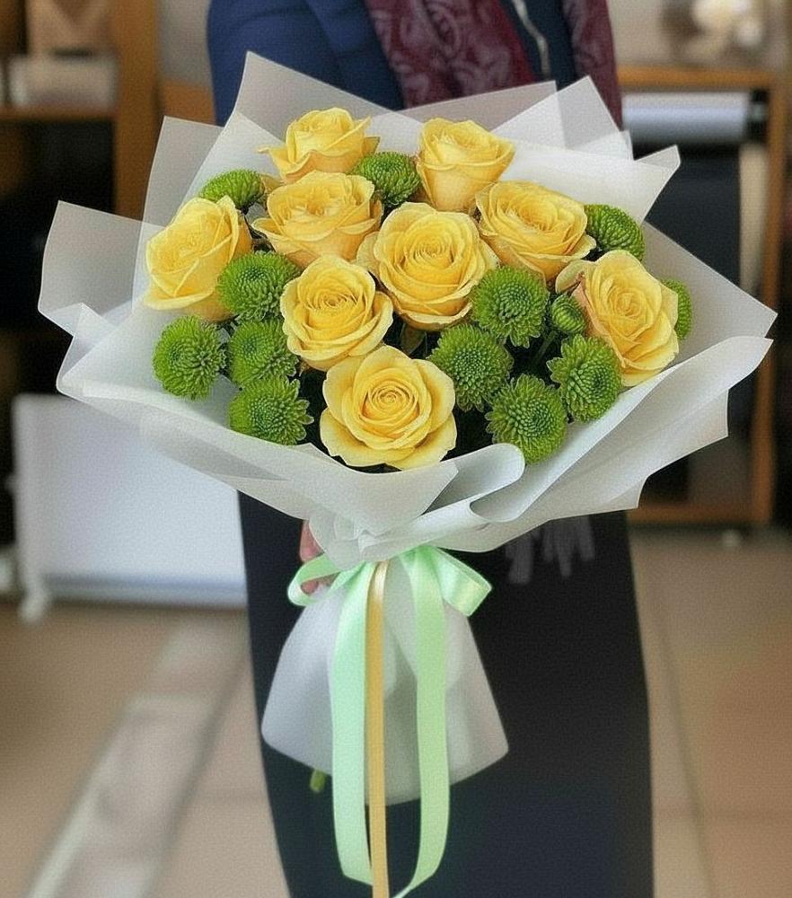 Букет цветов из: Хризантемы и Розы в Поселок дома отдыха Озера