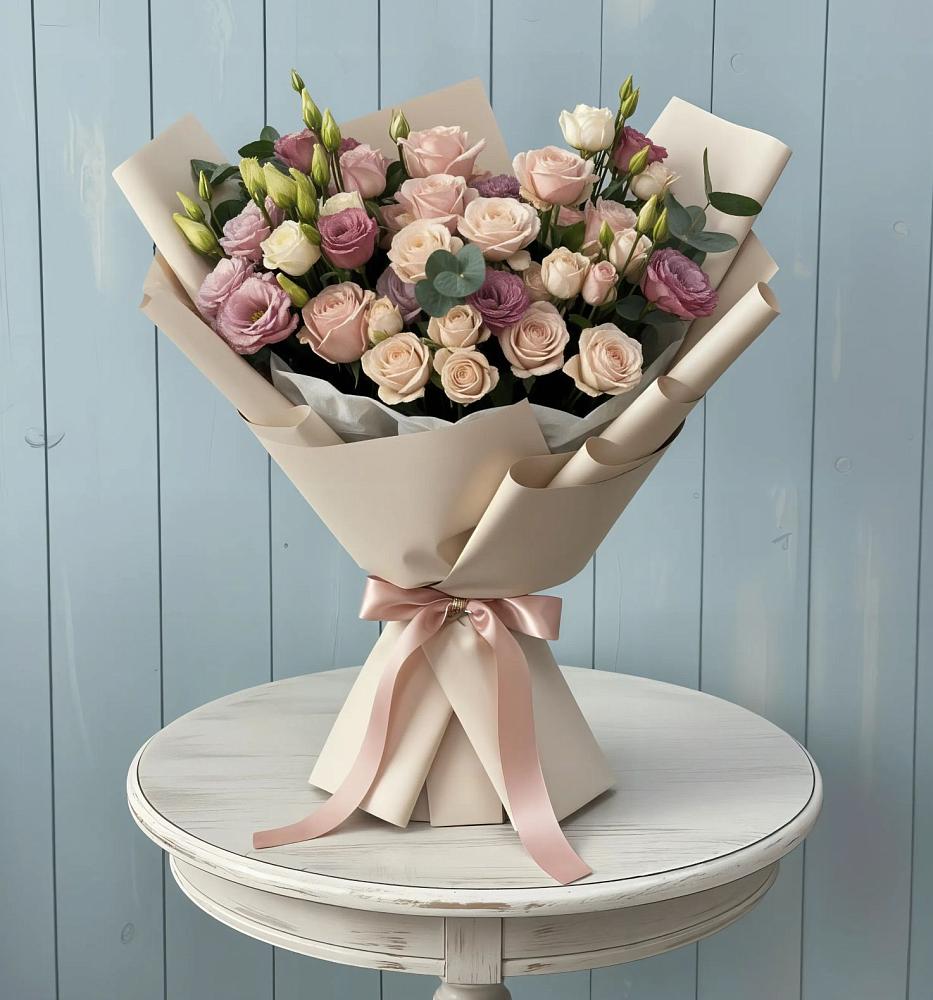 Букет цветов из: Розы и Лизиантусы в Поселок дома отдыха Озера