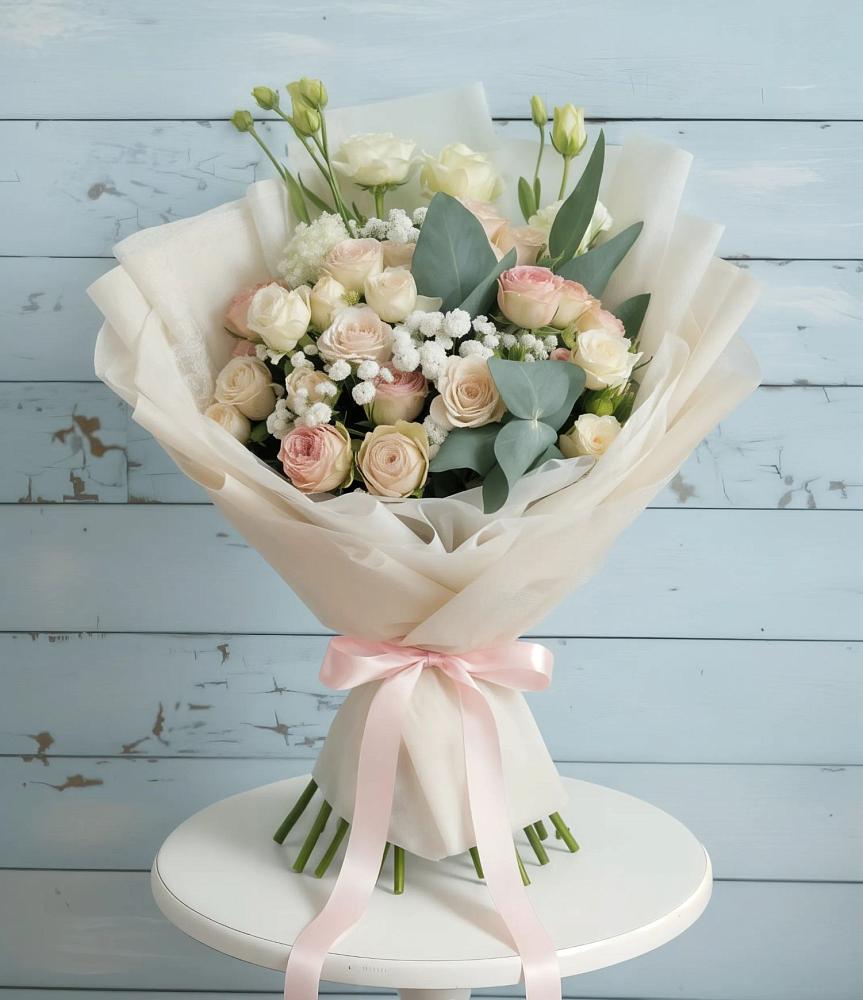 Букет цветов из: Розы и Лизиантусы в Поселок дома отдыха Озера