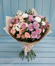 Букет цветов из:  Хризантемы, Розы и Альстромерии в Поселок дома отдыха Озера