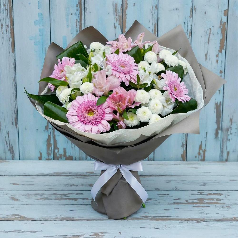 Букет цветов из: Герберы, Альстромерии и Хризантемы в Поселок дома отдыха Озера