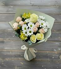 Букет цветов из:  Альстромерии, Розы и Хризантемы в Поселок дома отдыха Озера
