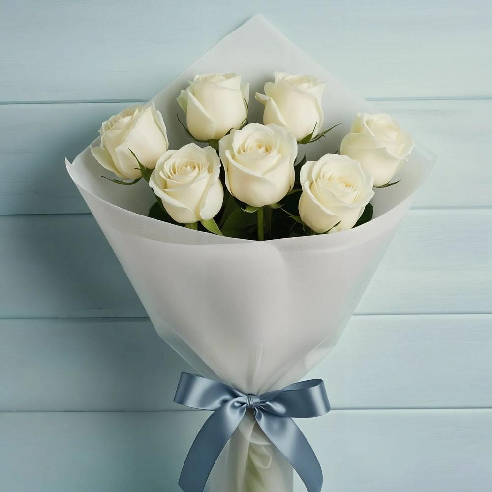 Букет 7 Белых роз Эдлесс Лав в Поселок дома отдыха Озера
